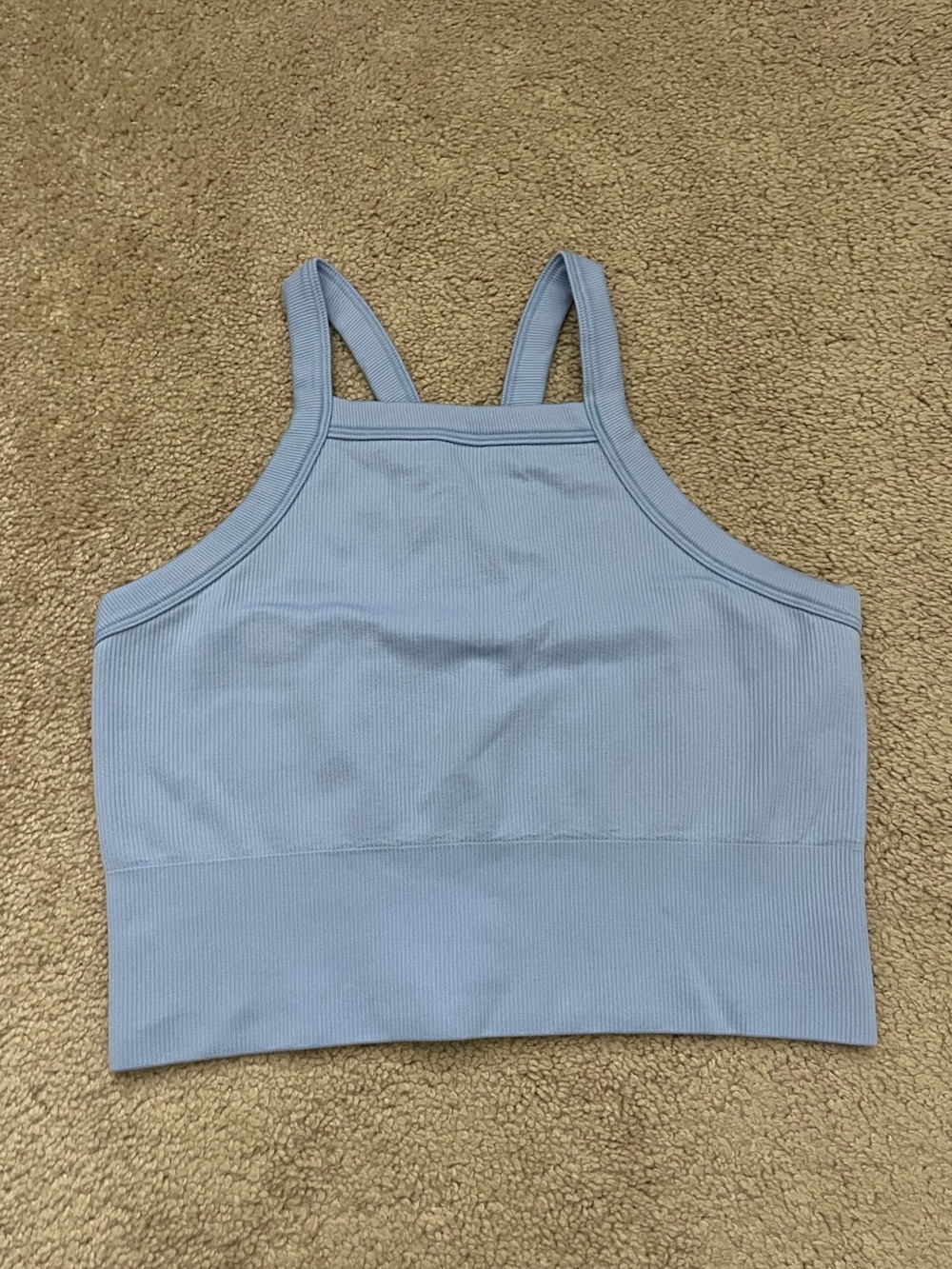 Athleta - light blue ribbed seamless square-neck crop tank